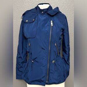 ZARA Women’s Blue Hooded Jacket with Pockets Adjustable Waist Gold Zipper Size L